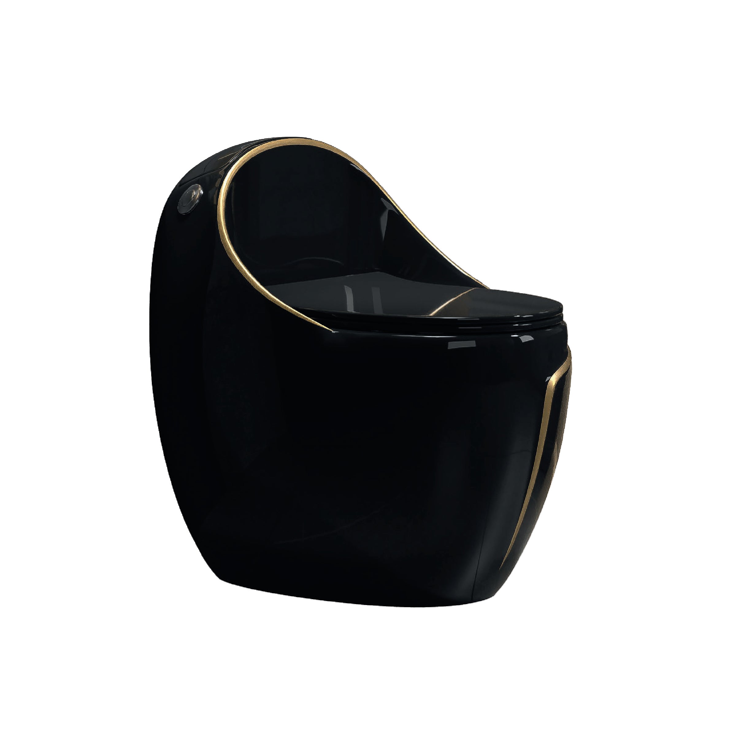 Inodoro One Piece Girasol + Tapa Asiento Y Acces. Ovalado Negro Y Linea Dorada (640X415X640) - Fratelli Premium